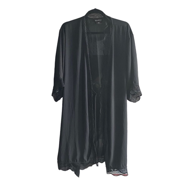 INC International Concepts Black Lace Trim Short Robe - NWOT - Picture 3 of 5